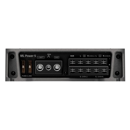 HERTZ ML POWER 5 AUTOMOBILINIS GARSO STIPRINTUVAS GALIA 3 X 200 W X 2 (4Ω) + 550 W X 1 (2Ω) THD 0.08 % S/N DAŽNIS 100 DB A & B CH - 106 DB C CH 