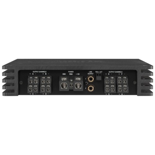 HELIX V EIGHT DSP MK2 8-NIŲ KANALŲ AUTOMOBILINIS GARSO STIPRINTUVAS SU INTEGRUOTU 10-TIES KANALŲ DSP GALIA 8 X 120 W @ 2 OMAI RMS ≤ 1% THD+N 