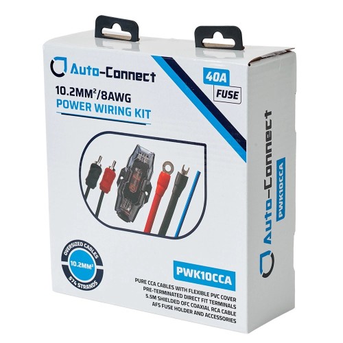 AUTO-CONNECT PURE CCA 10,2 MM² KABELIŲ MONTAVIMO RINKINYS SKIRTAS AUTOMOBILINIŲ STIPRINTUVŲ MAITINIMUI IKI 500 W GALIOS, ĮSKAITANT IR MAITINIMO LAIDUS, SAUGIKLIUS, LAIKIKLIUS 