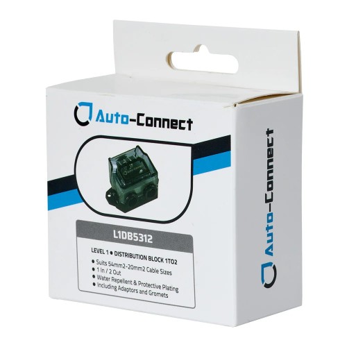 AUTO-CONNECT POWER DISTRIBUTION BLOCK 53 MM², 1 TO 2 – GALIOS PASKIRSTYMO BLOKAS, SKIRTAS PASKIRSTYTI DIDELĖS SROVĖS MAITINIMĄ IŠ VIENO ĮĖJIMO Į DU IŠĖJIMUS