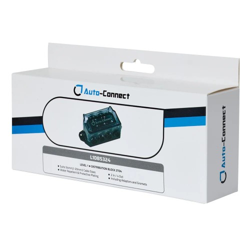 AUTO CONNECT POWER DISTRIBUTION BLOCK 53 MM², 2 TO 4 – GALIOS PASKIRSTYMO BLOKAS, SKIRTAS IŠ DVIEJŲ ĮĖJIMŲ PASKIRSTYTI MAITINIMĄ KETURIEMS IŠĖJIMAMS