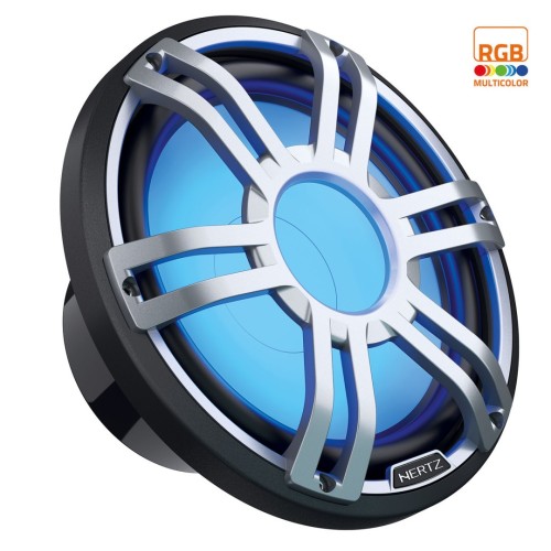 HERTZ  HMS 10 S-LD-G 10 COLIŲ ŽEMŲ DAŽNIŲ GARSIAKALBIS SKIRTAS VANDENS TRANSPORTUI SU LED APŠVIETIMU GALIA: 600W, 4Ω  SUBWOOFER'IS, MAGNETAS: HIGH DENSITY FLUX FERRITE 