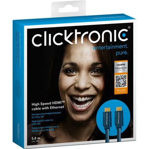 CLICKTRONIC HIGH SPEED HDMI, OFC KABELIS 4K@60HZ SU ETHERNET PALAIKYMU 5M CLICKTRONIC HIGH SPEED HDMI, OFC KABELIS 4K@60HZ SU ETHERNET PALAIKYMU 5M