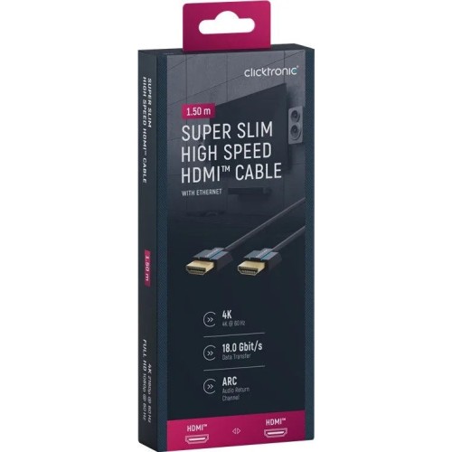 CLICKTRONIC ULTRA-SLIM HIGH SPEED HDMI™, SIGNALINIS HDMI KABELIS SU ETHERNET PALAIKYMU 1.5M