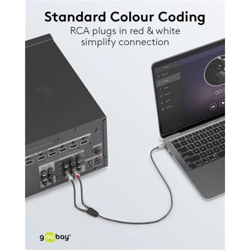 GOOBAY AUDIO ADAPTER CABLE AUX, 3.5 MM Į 2X RCA GARSO KABELIS, 1 M