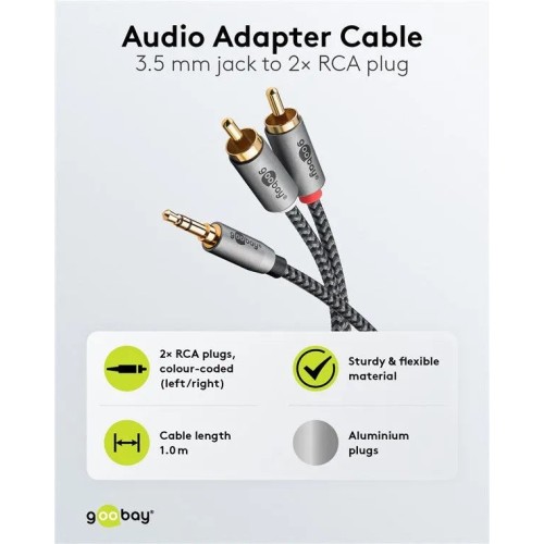 GOOBAY AUDIO ADAPTER CABLE AUX, 3.5 MM Į 2X RCA GARSO KABELIS, 1 M