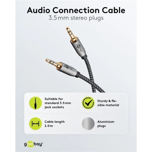 GOOBAY AUDIO CONNECTION CABLE AUX, 3.5 MM STEREO, GARSO KABELIS, 2 M GOOBAY AUDIO CONNECTION CABLE AUX, 3.5 MM STEREO, GARSO KABELIS, 2 M
