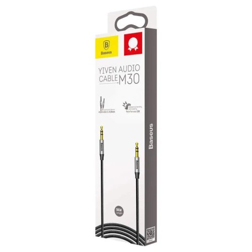 BASEUS YIVEN M30 0.5M SILVER/BLACK, SIGNALINIS 3,5MM AUX KABELIS BASEUS YIVEN M30 0.5M SILVER/BLACK, SIGNALINIS 3,5MM AUX KABELIS