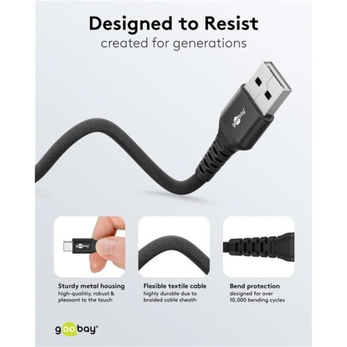 GOOBAY USB-C Į USB-A, TEKSTILINIS KABELIS, 15W, 1 M GOOBAY USB-C Į USB-A, TEKSTILINIS KABELIS, 15W, 1 M