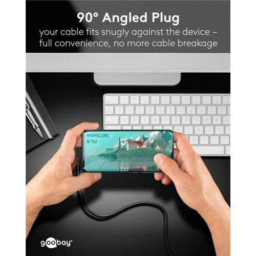 GOOBAY USB-C, GREITO ĮKROVIMO KABELIS 2 M, 100 W PD, USB4, 40 GBIT/S, 90° GOOBAY USB-C, GREITO ĮKROVIMO KABELIS 2 M, 100 W PD, USB4, 40 GBIT/S, 90°