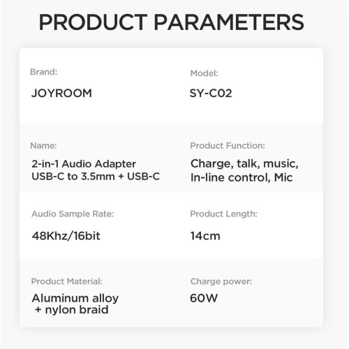 JOYROOM AUDIO ADAPTERIS USB-C Į 3.5 MM AUX + USB-C