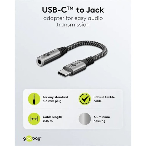 GOOBAY ADAPTER USB-C TO JACK, USB-C Į 3.5 MM AUSINIŲ AUX ADAPTERIS