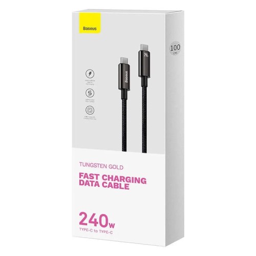 BASEUS TUNGSTEN GOLD 240W, USB-C - USB-C, 1M KABELIS BASEUS TUNGSTEN GOLD 240W, USB-C - USB-C, 1M KABELIS