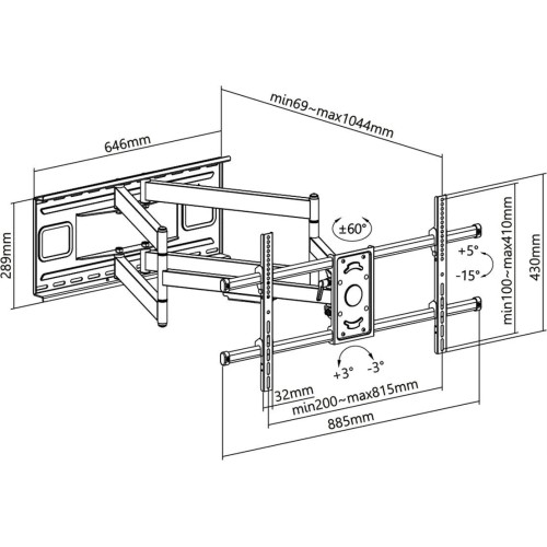 GOOBAY WIDE RANGE TV WALL MOUNT PRO FULLMOTION (XL), TELEVIZORIAUS SIENINIS LAIKIKLIS