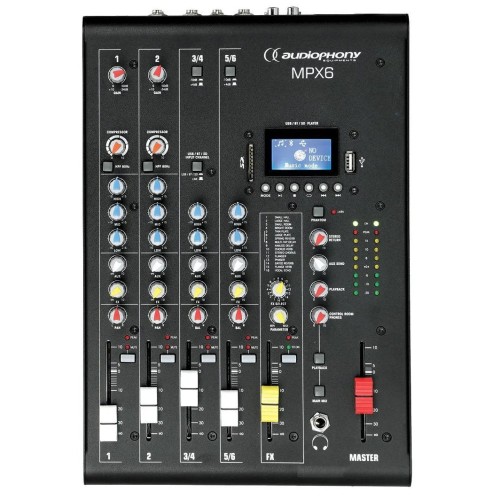 AUDIOPHONY MPX6, 6 KANALŲ MIKŠERINIS PULTAS SU KOMPRESORIUMI, EFEKTAIS IR USB,SD,BT AUDIOPHONY MPX6, 6 KANALŲ MIKŠERINIS PULTAS SU KOMPRESORIUMI, EFEKTAIS IR USB,SD,BT