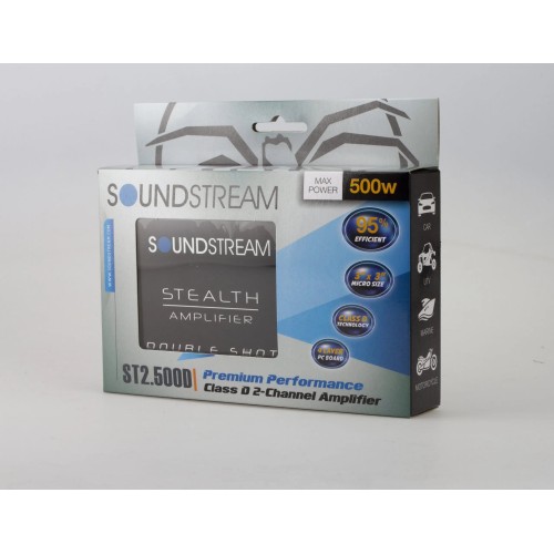 SOUNDSTREAM ST 2.500D, ITIN KOMPAKTIŠKAS AUTOMOBILINIS STIPRINTUVAS 2X75W MARINE