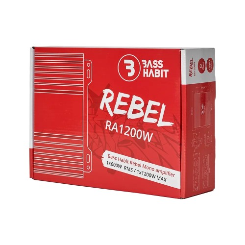 BASS HABIT REBEL RA1200W, MONO AUTOMOBILINIS GARSO STIPRINTUVAS 600W BASS HABIT REBEL RA1200W, MONO AUTOMOBILINIS GARSO STIPRINTUVAS 600W