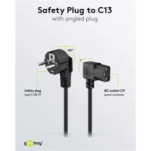 GOOBAY ANGLED IEC CORD, MAITINIMO LAIDAS SU KAMPINĖMIS JUNGTIMIS, 3 M GOOBAY ANGLED IEC CORD, MAITINIMO LAIDAS SU KAMPINĖMIS JUNGTIMIS, 3 M