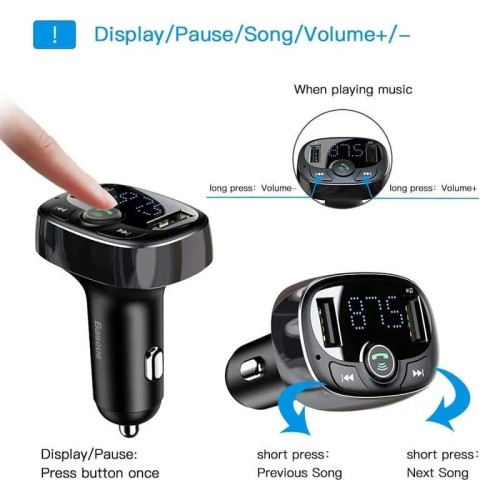AUTOMOBILINIS ĮKROVIKLIS FM SIŲSTUVAS „AUX“ MODULIATORIUS „BLUETOOTH“ LAISVŲ RANKŲ ĮRANGA BASEUS S09A T-TYPE DUAL USB AUTOMOBILINIS ĮKROVIKLIS FM SIŲSTUVAS „AUX“ MODULIATORIUS „BLUETOOTH“ LAISVŲ RANKŲ ĮRANGA BASEUS S09A T-TYPE DUAL USB