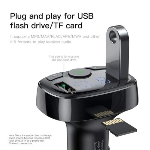 AUTOMOBILINIS ĮKROVIKLIS FM SIŲSTUVAS „AUX“ MODULIATORIUS „BLUETOOTH“ LAISVŲ RANKŲ ĮRANGA BASEUS S09A T-TYPE DUAL USB AUTOMOBILINIS ĮKROVIKLIS FM SIŲSTUVAS „AUX“ MODULIATORIUS „BLUETOOTH“ LAISVŲ RANKŲ ĮRANGA BASEUS S09A T-TYPE DUAL USB