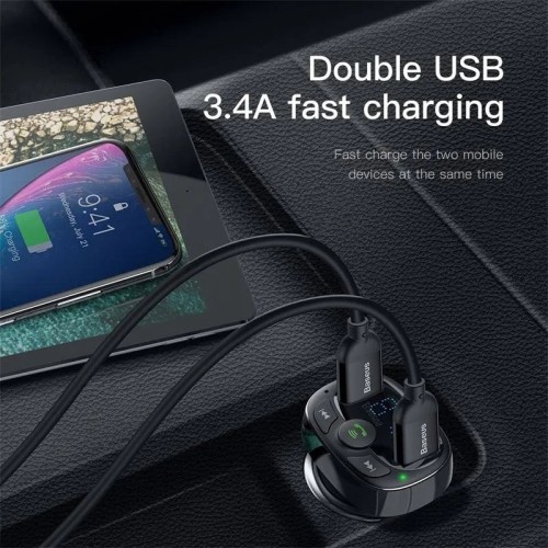 AUTOMOBILINIS ĮKROVIKLIS FM SIŲSTUVAS „AUX“ MODULIATORIUS „BLUETOOTH“ LAISVŲ RANKŲ ĮRANGA BASEUS S09A T-TYPE DUAL USB AUTOMOBILINIS ĮKROVIKLIS FM SIŲSTUVAS „AUX“ MODULIATORIUS „BLUETOOTH“ LAISVŲ RANKŲ ĮRANGA BASEUS S09A T-TYPE DUAL USB